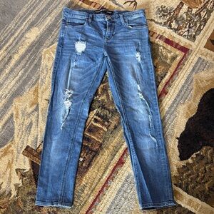 Express Mid Rise Girlfriend Light Blue Distressed Skinny Jeans